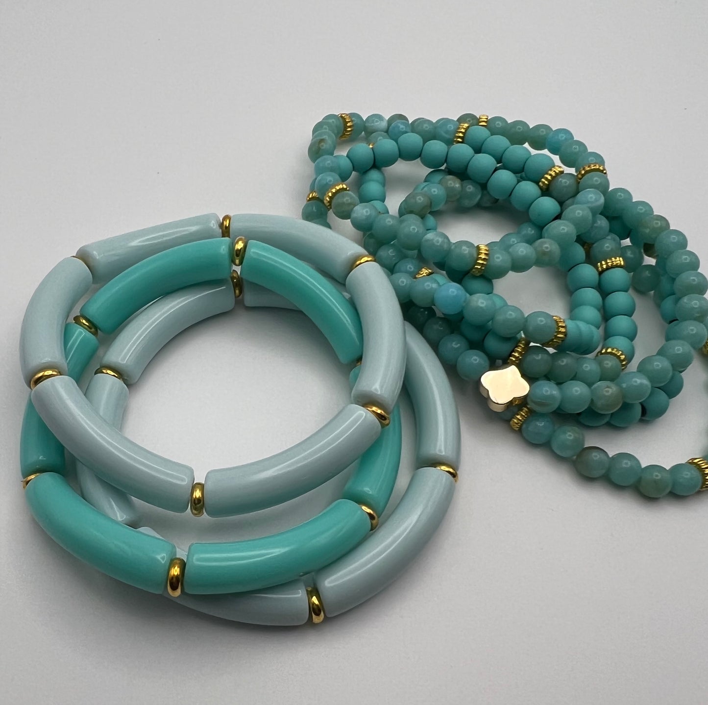 Teal & Gold Stylish Boho Chic Stackable Bracelet Set