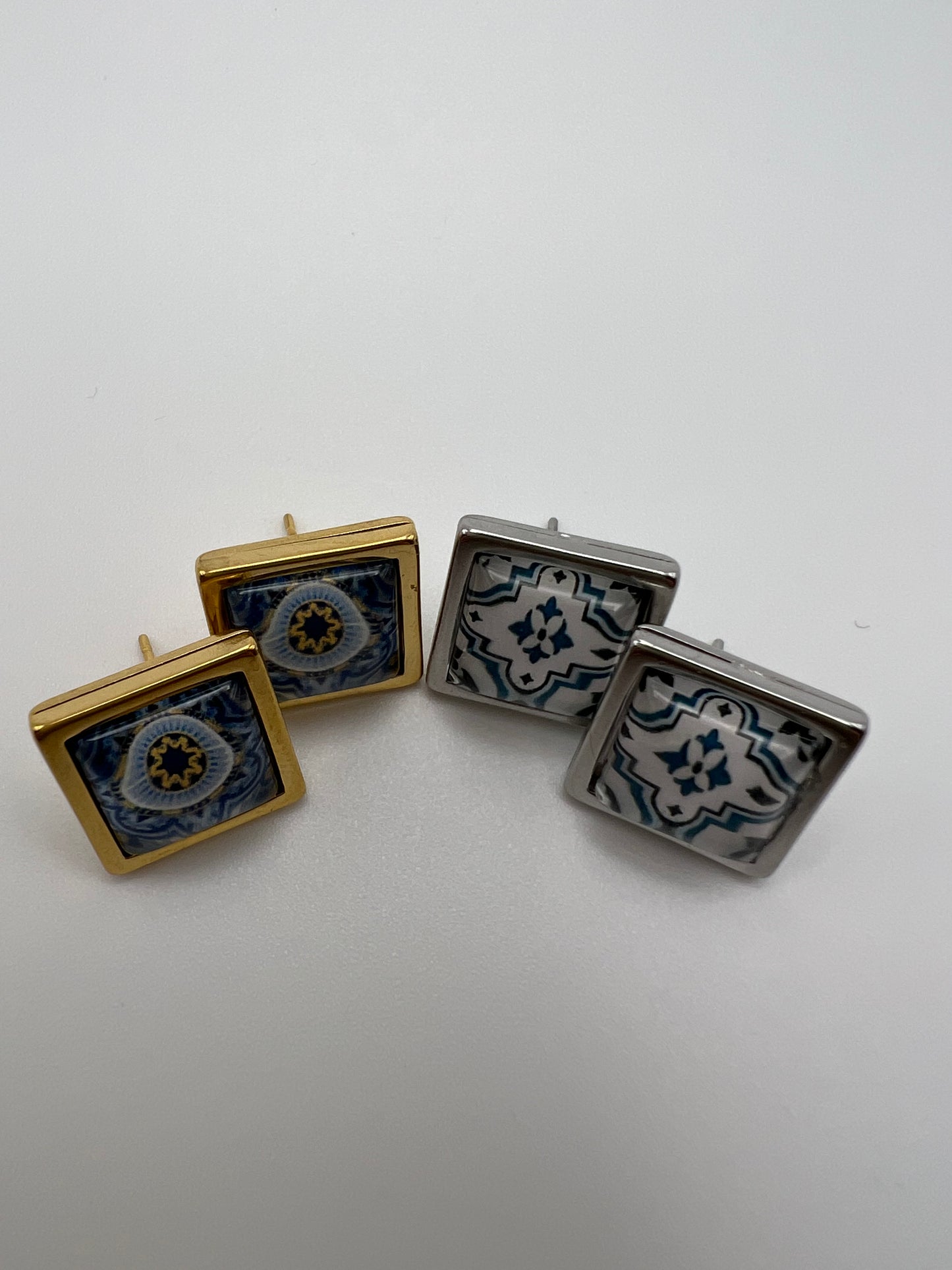 Greek-Inspired Tile Square Stud Earrings