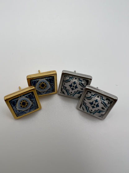 Greek-Inspired Tile Square Stud Earrings