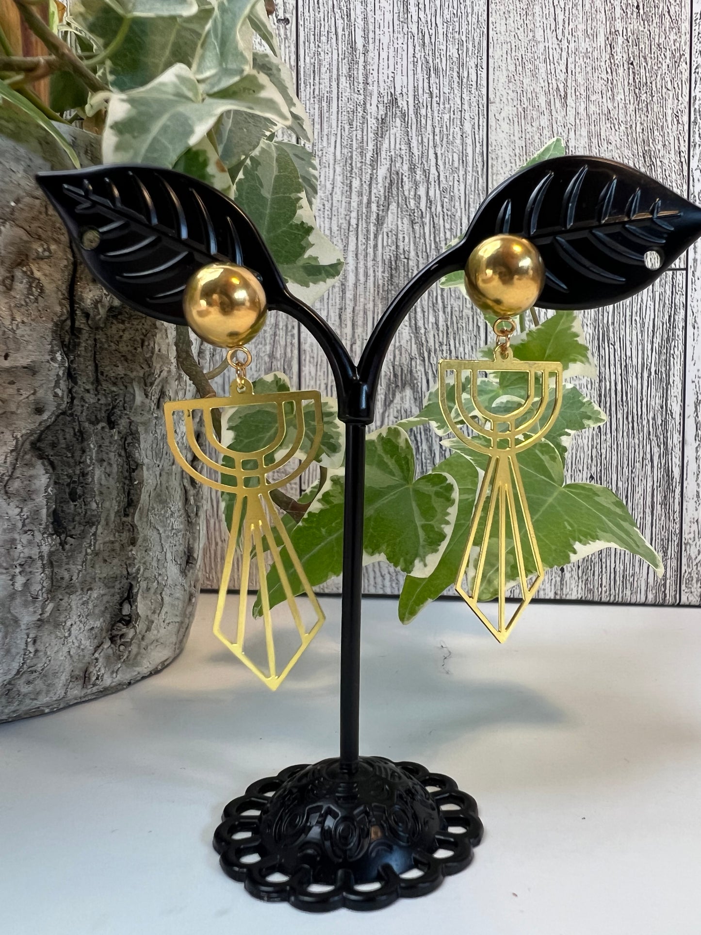 Art Deco-Inspired Brass Earrings