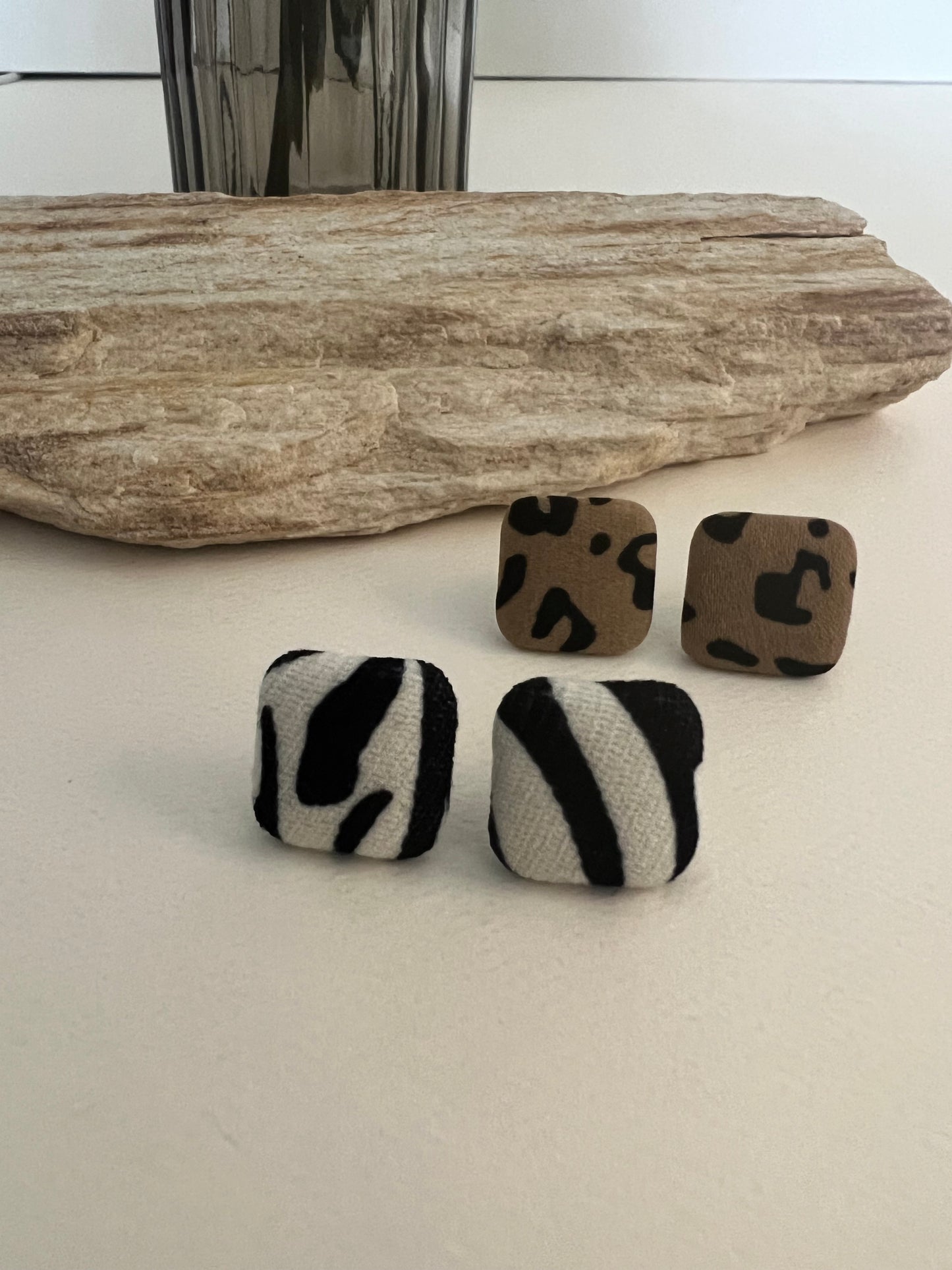 Animal Print Fabric Large Stud Earrings