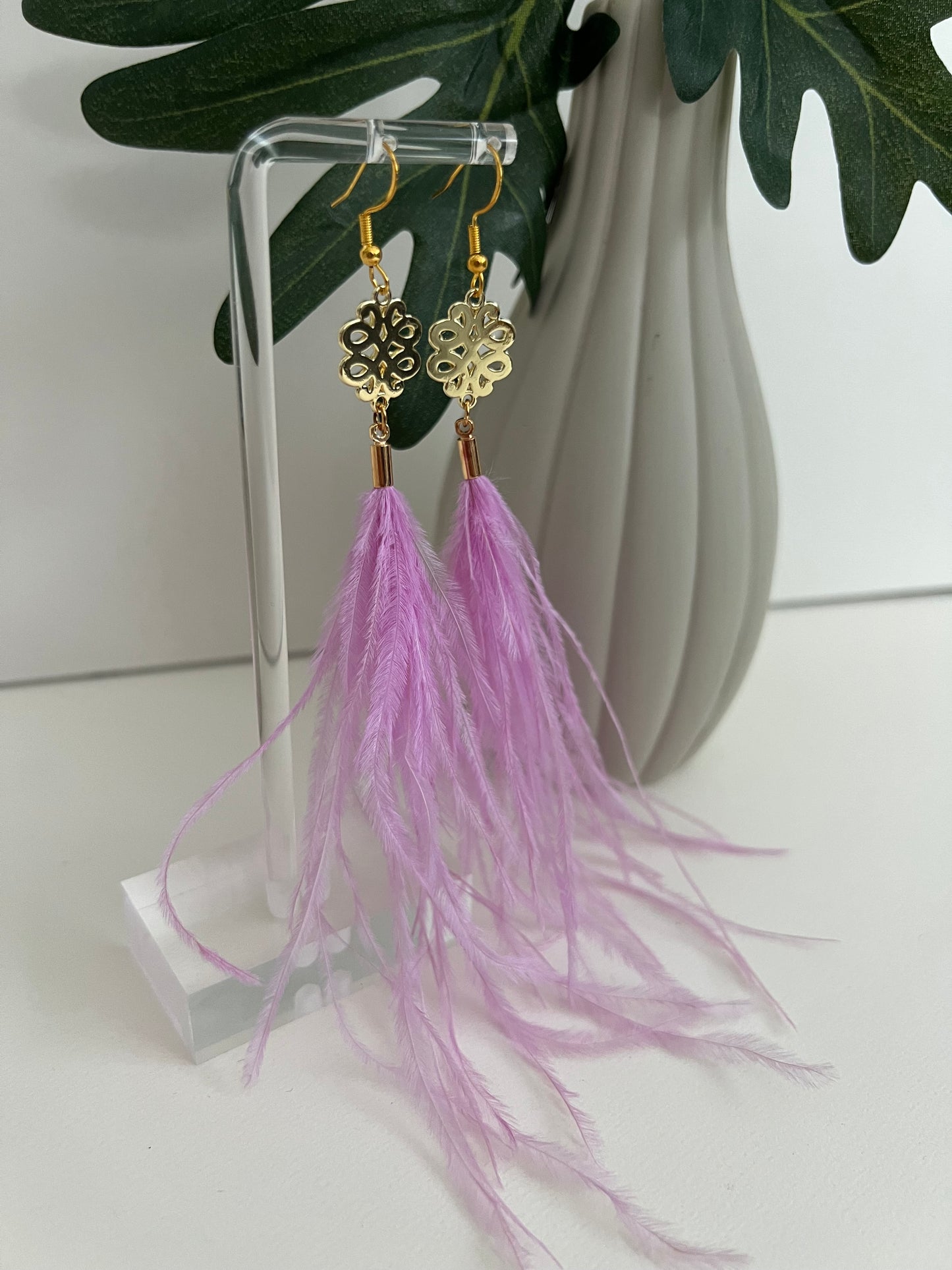 Light Pink Hippie Chic Feather Earrings