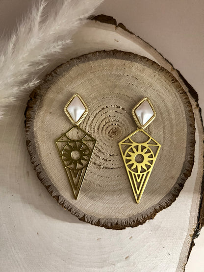 Brass Geometric Pendant Earrings