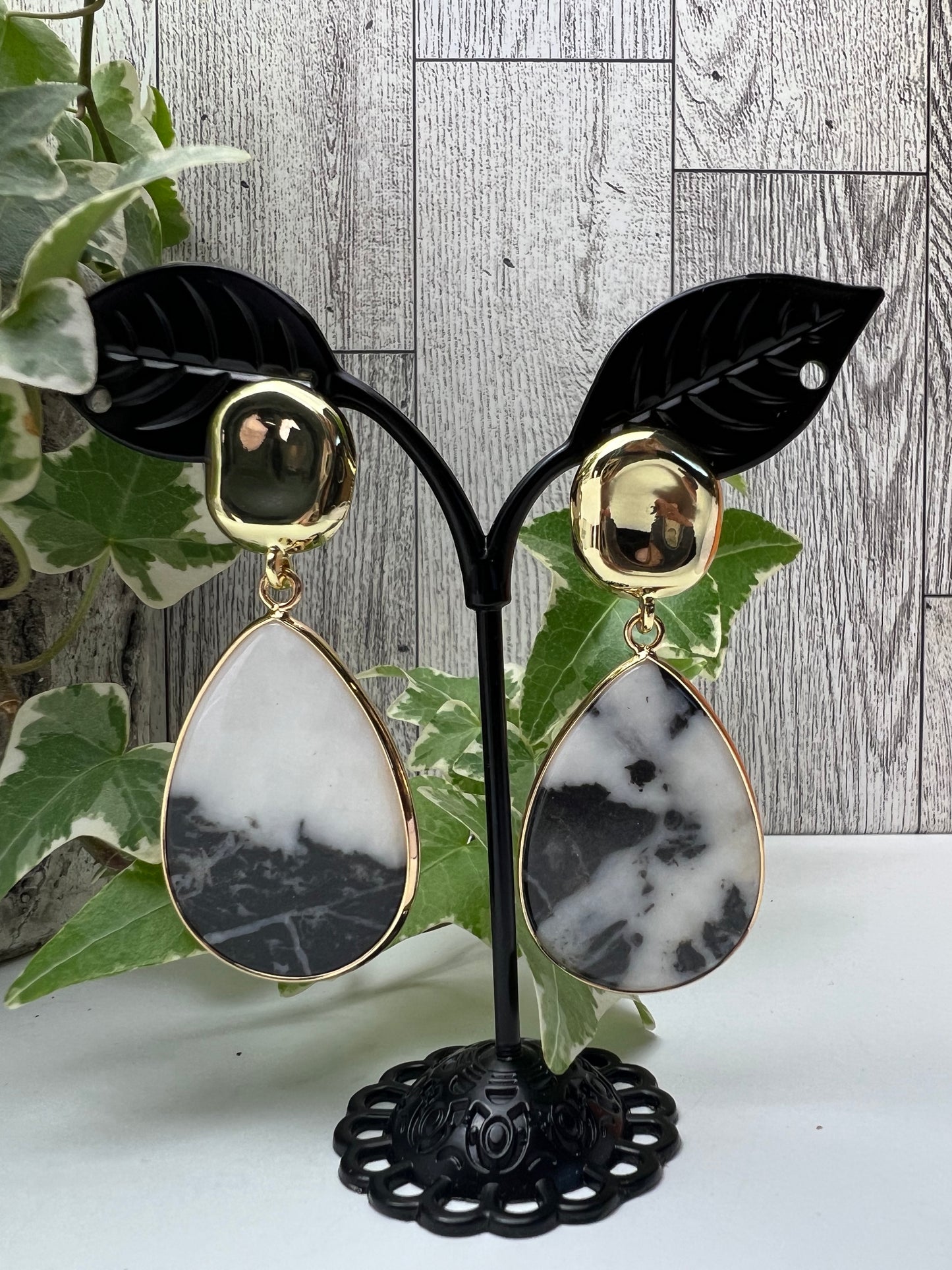 Zebra Stone Statement Earrings