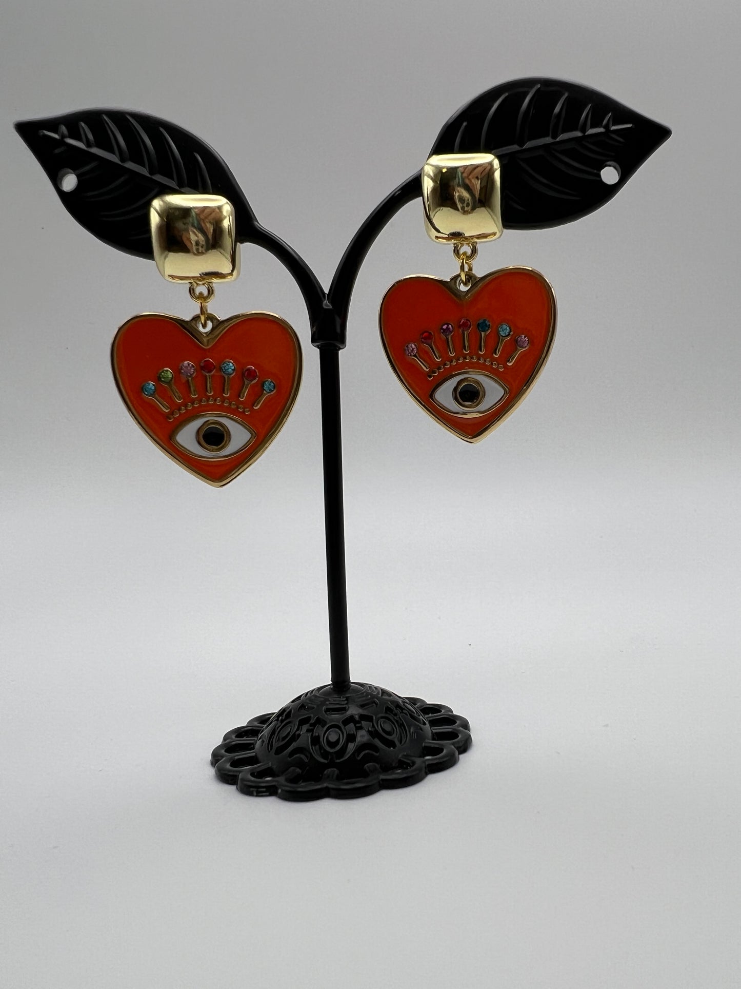 Evil Eye Heart Dangle Earrings