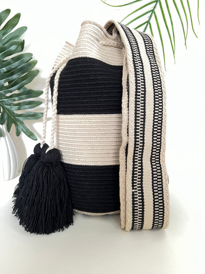 Black & White Handwoven Bucket Bag