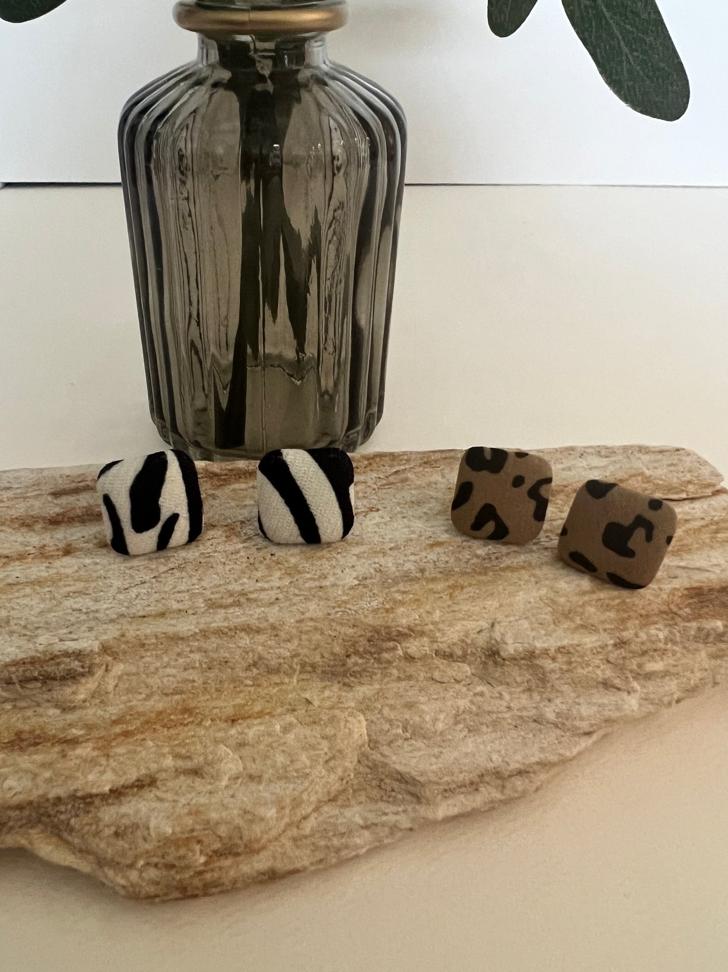 Animal Print Fabric Large Stud Earrings
