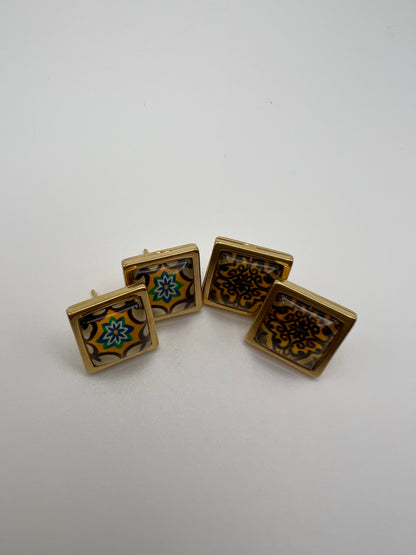 Greek-Inspired Tile Square Stud Earrings