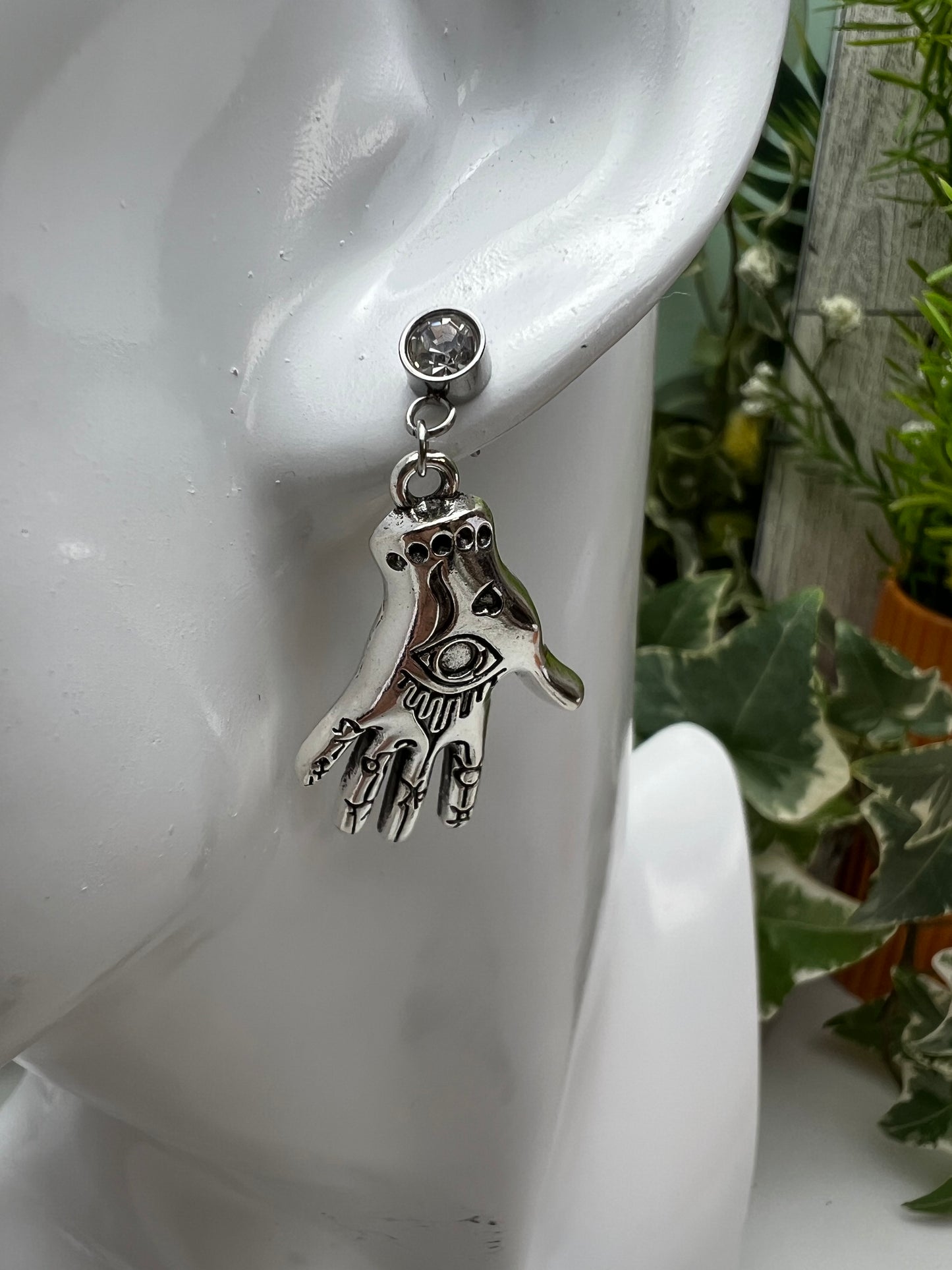 Silver Dainty Esoteric Hand Earrings