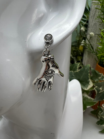 Silver Dainty Esoteric Hand Earrings