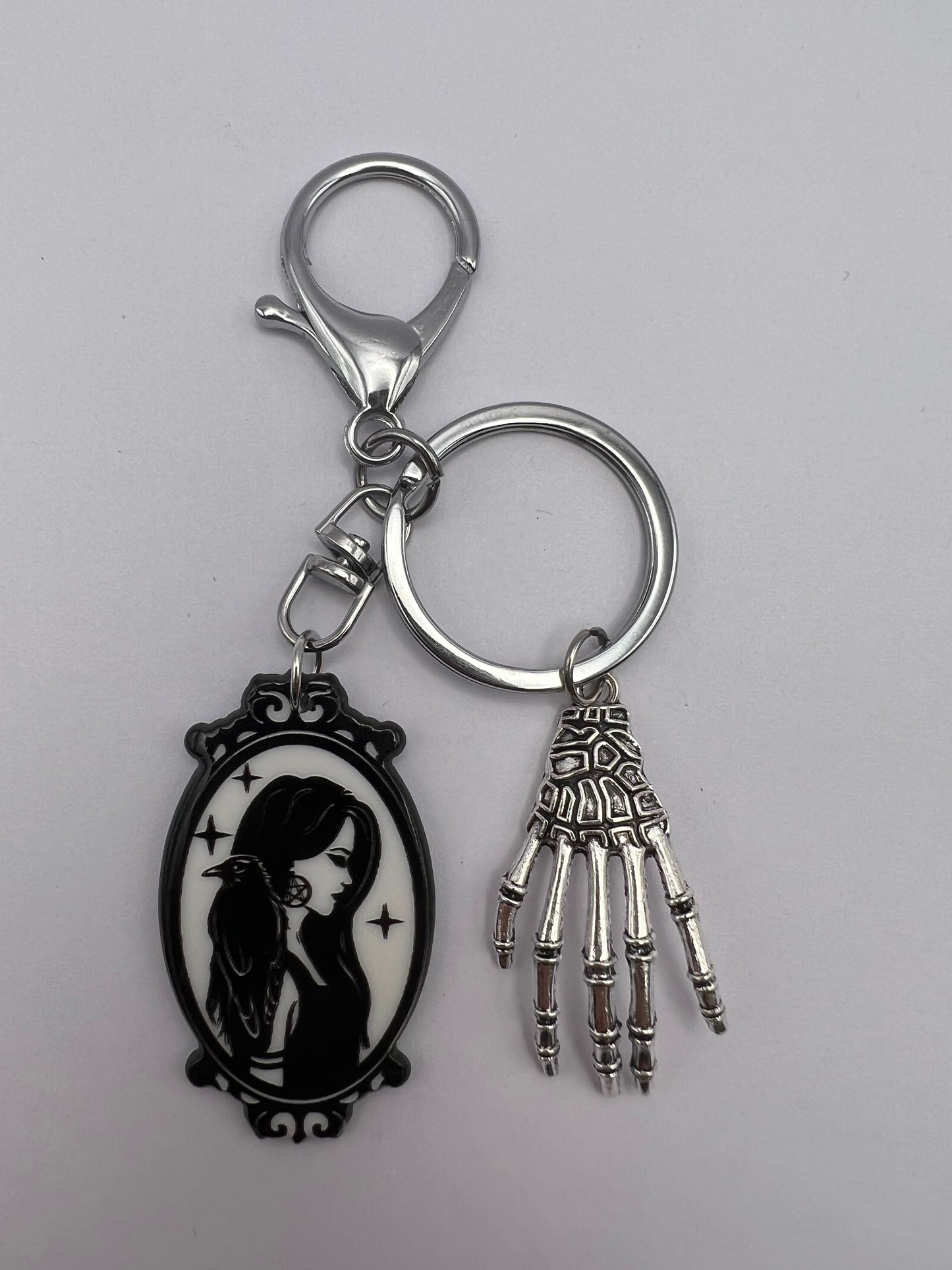 Witchy Girl Gothic Silver Keychain