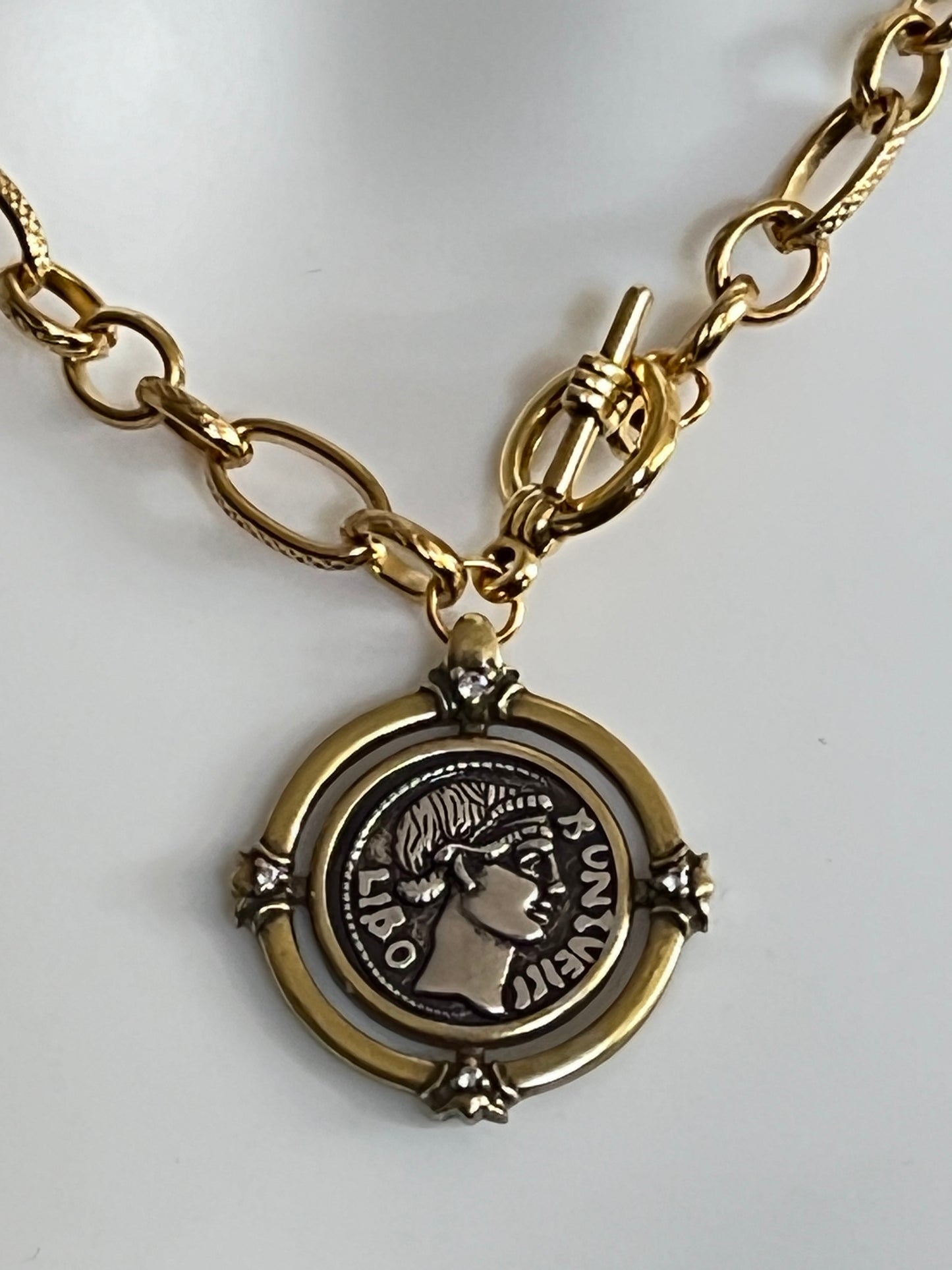 Antique Gold Bronze Medallion Pendant Necklace