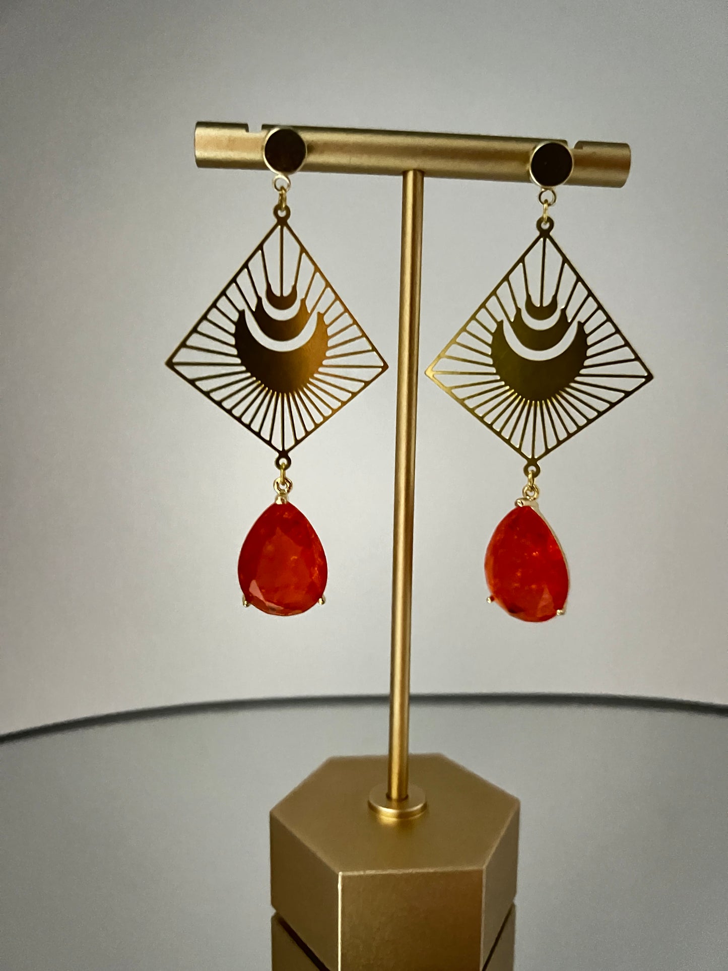 Stylish Gold & Orange Statement Earrings