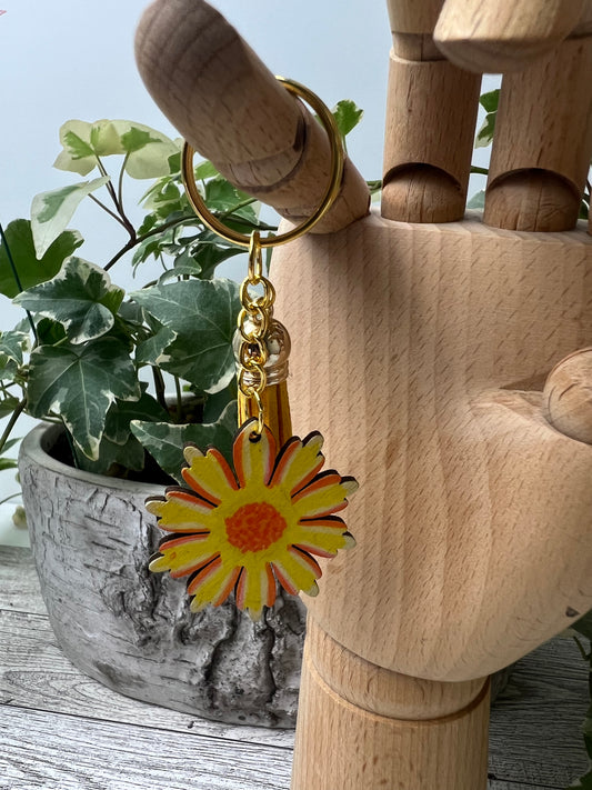 Hand-Painted Yellow Flower Keychain