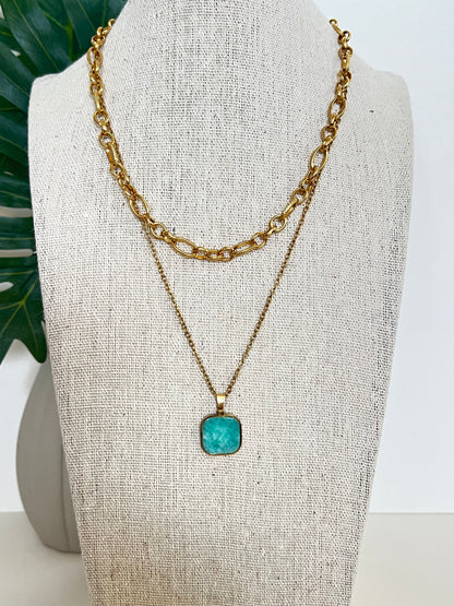 Blue Stone Layered Necklace