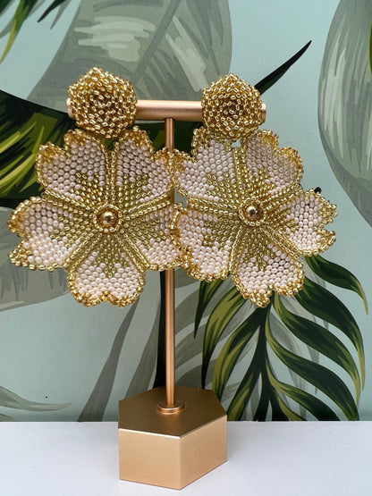 Beaded Flower Dangle Earrings