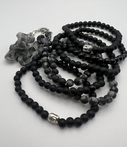 Black & Gray Buddha Bracelet Set