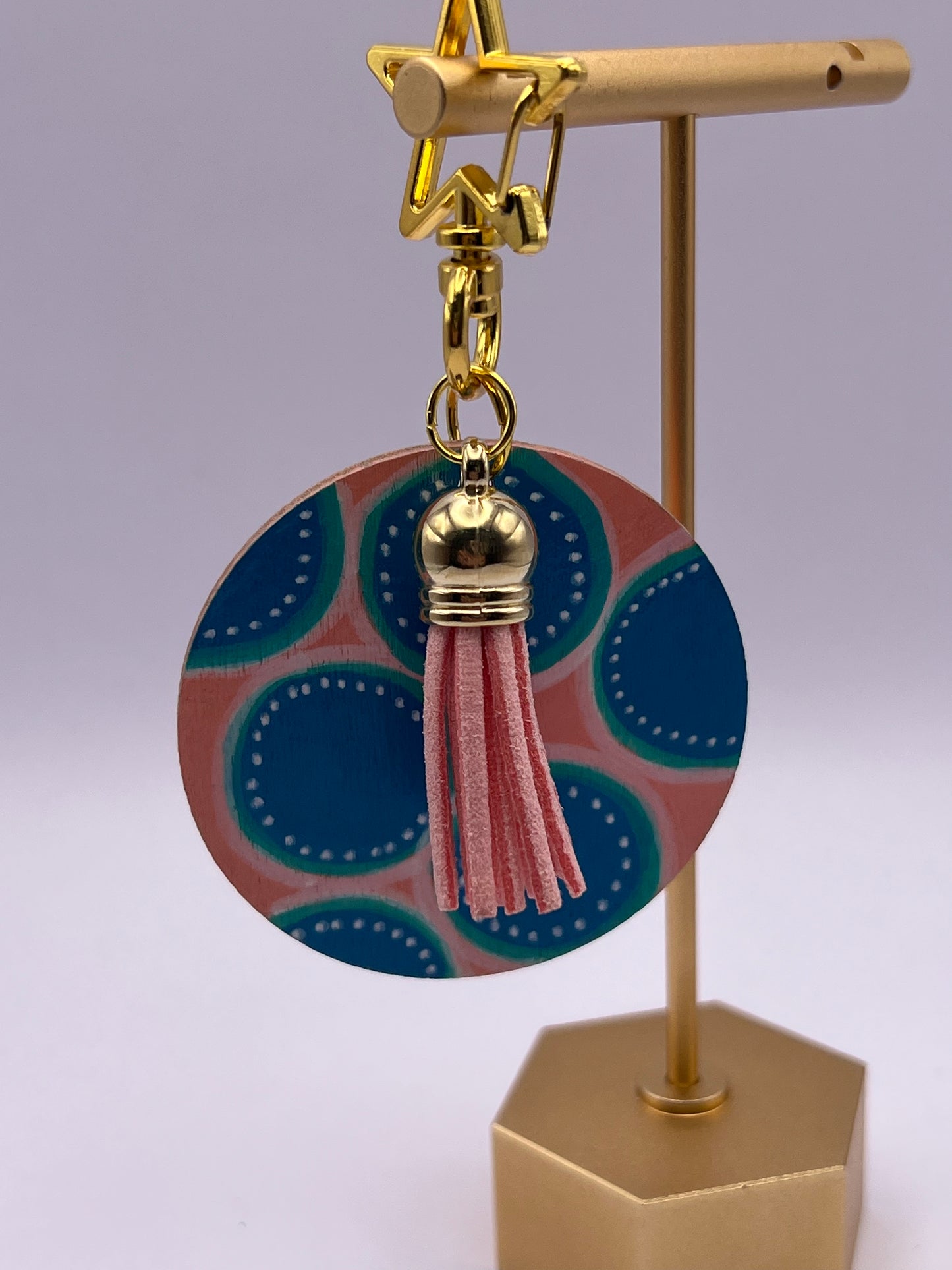 Round Hand-Painted Wood Keychain