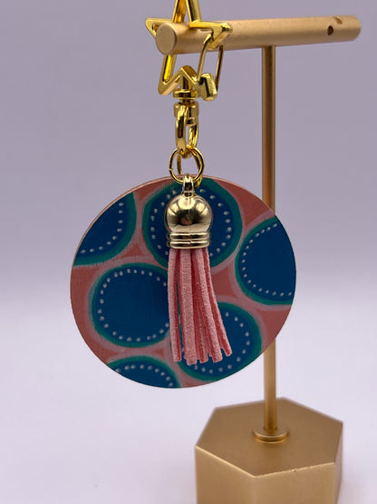Round Hand-Painted Wood Keychain