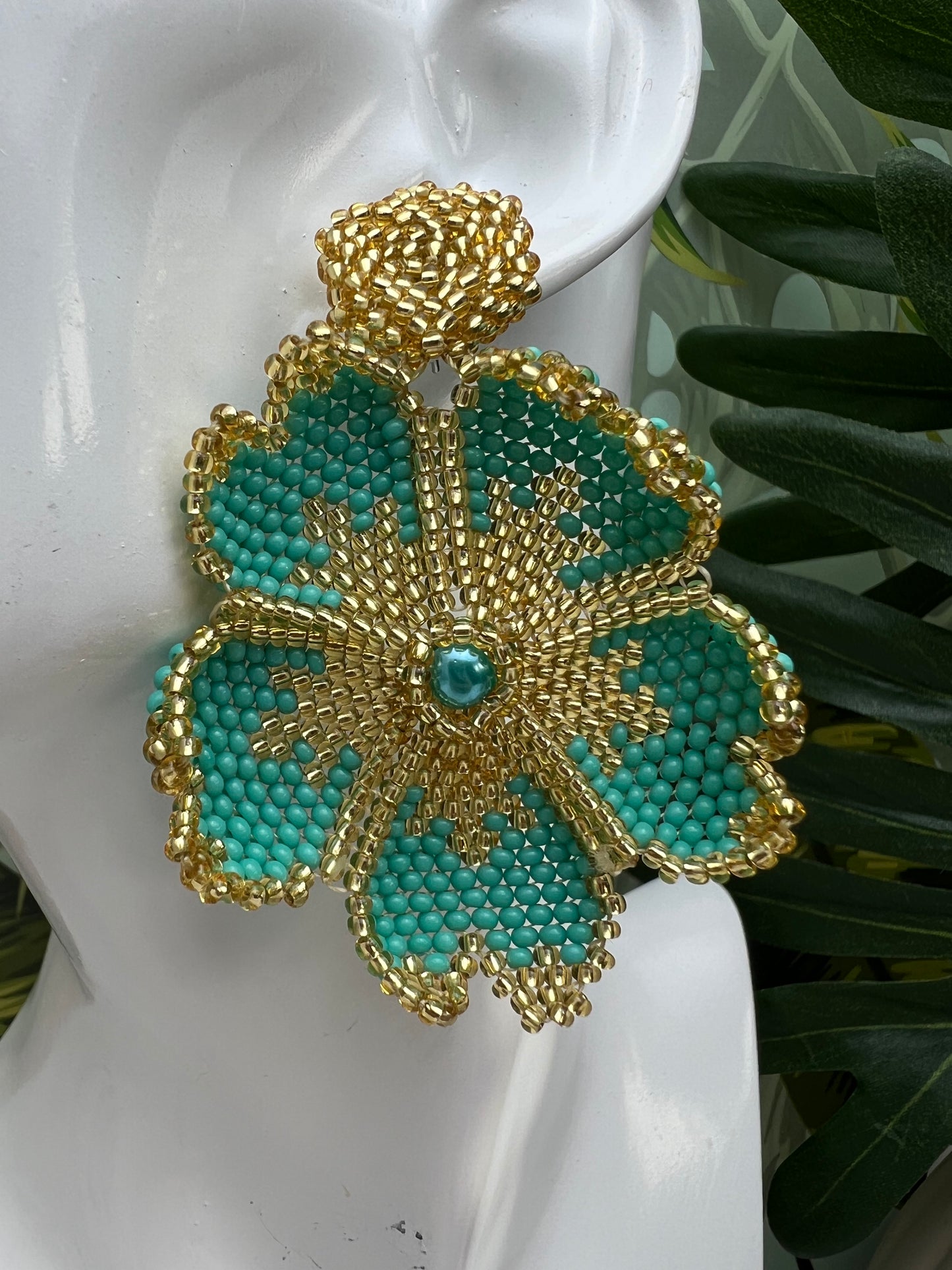 Beaded Flower Dangle Earrings