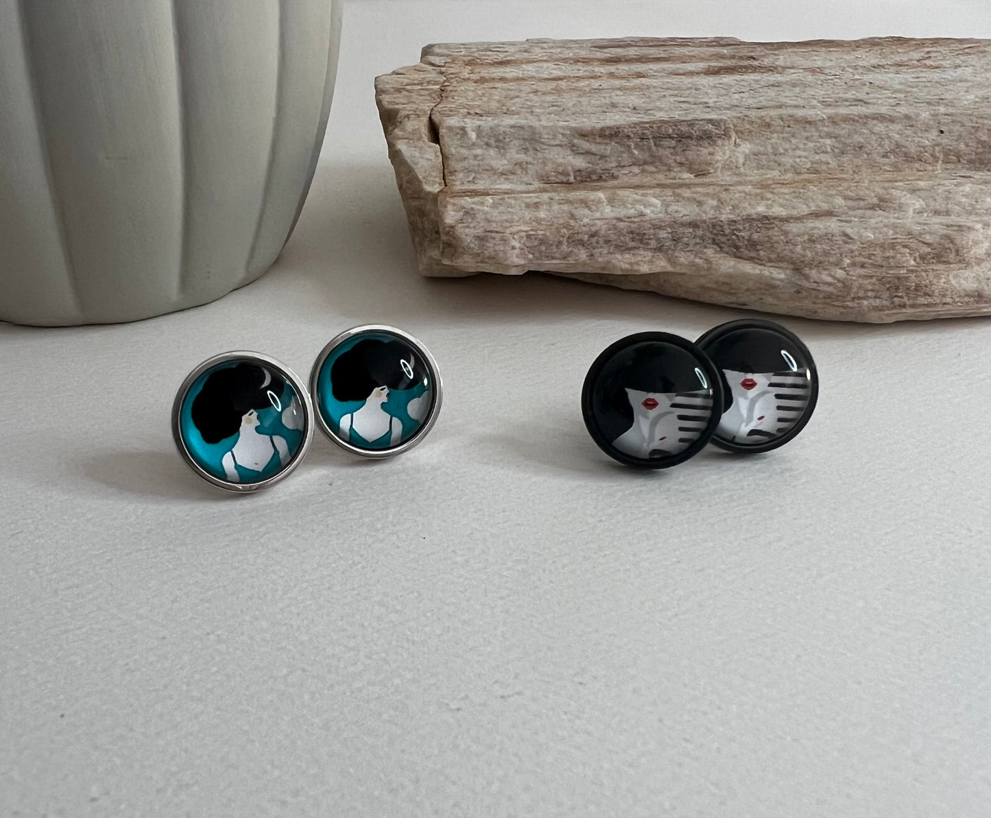 Black & Blue Edgy Stud Earrings