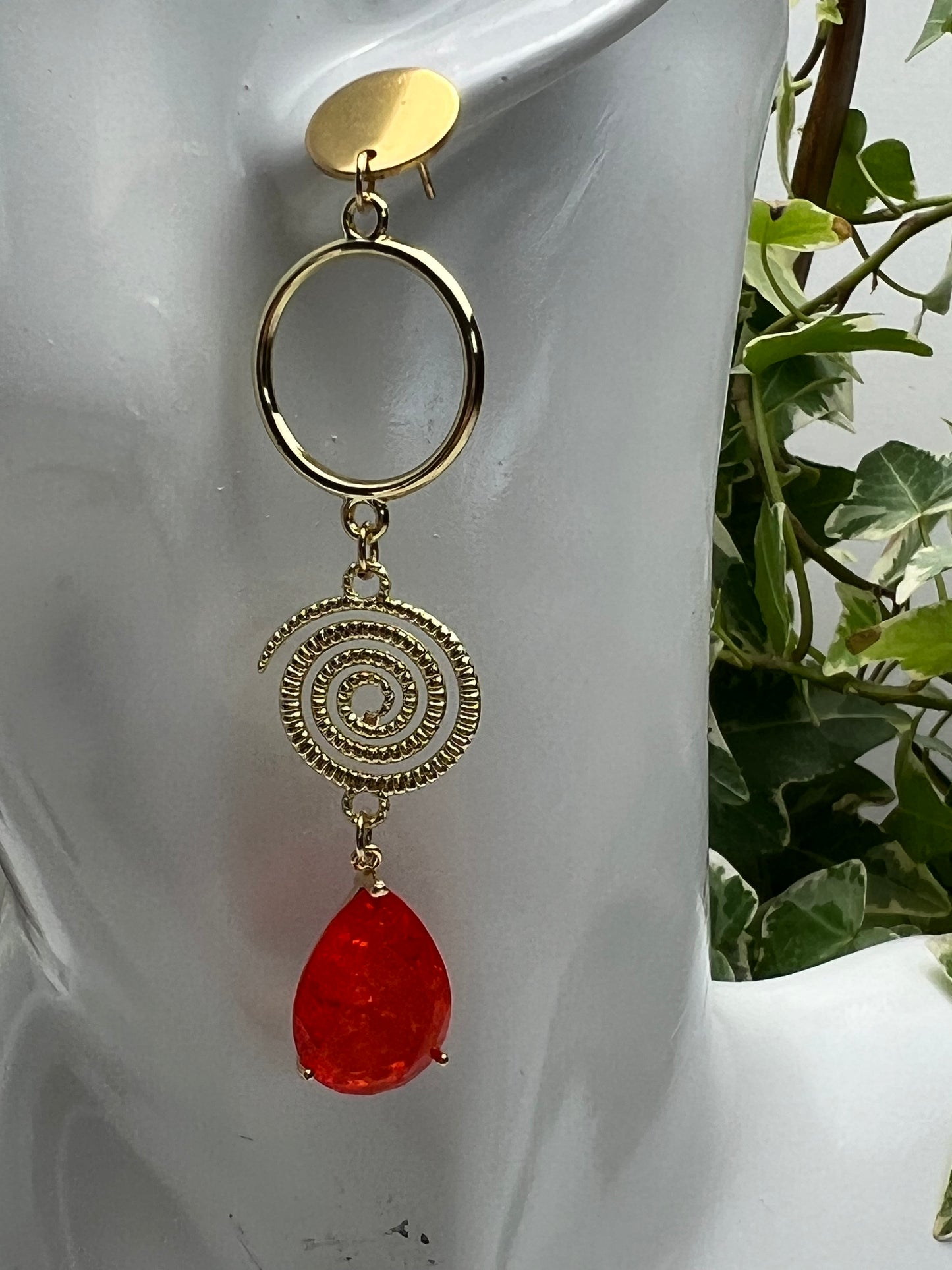 Stylish Gold & Orange Statement Earrings