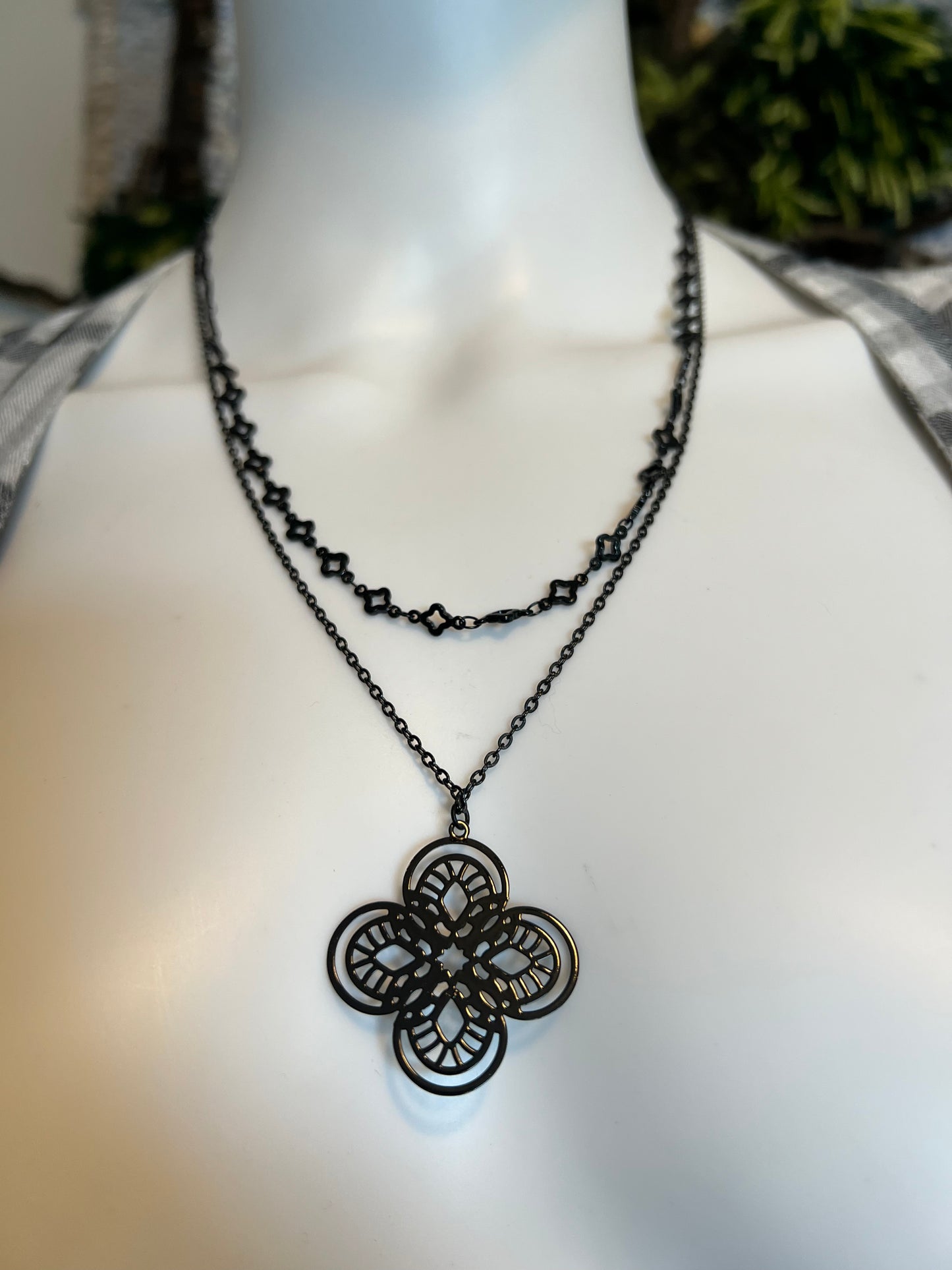 Black Fleur de Lis Necklace