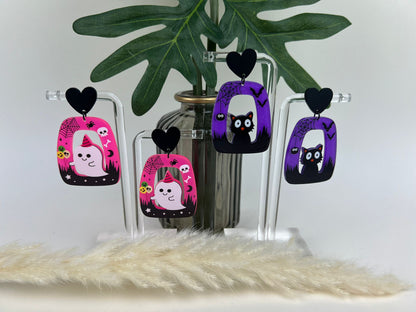 Kawaii Halloween Ghost & Cat Earrings