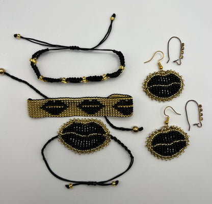 Punk Chic Lip Beaded Bracelet & Earring Set