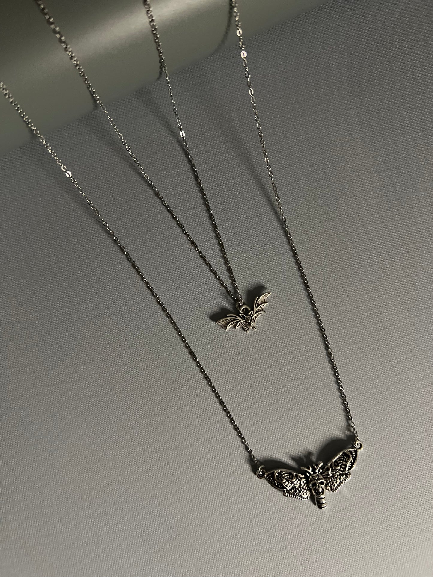 Silver Moth & Bat Layered Necklace