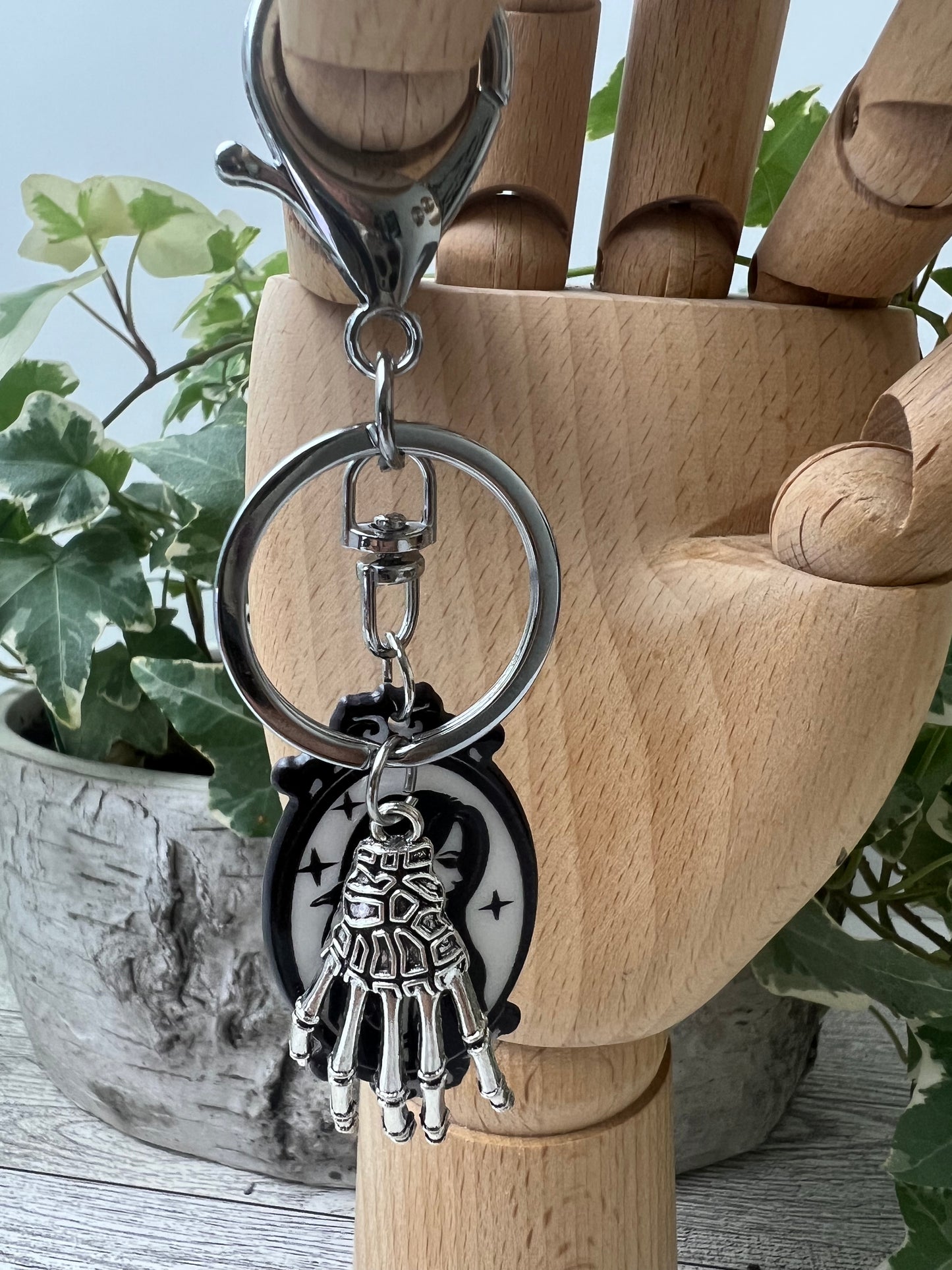 Witchy Girl Gothic Silver Keychain