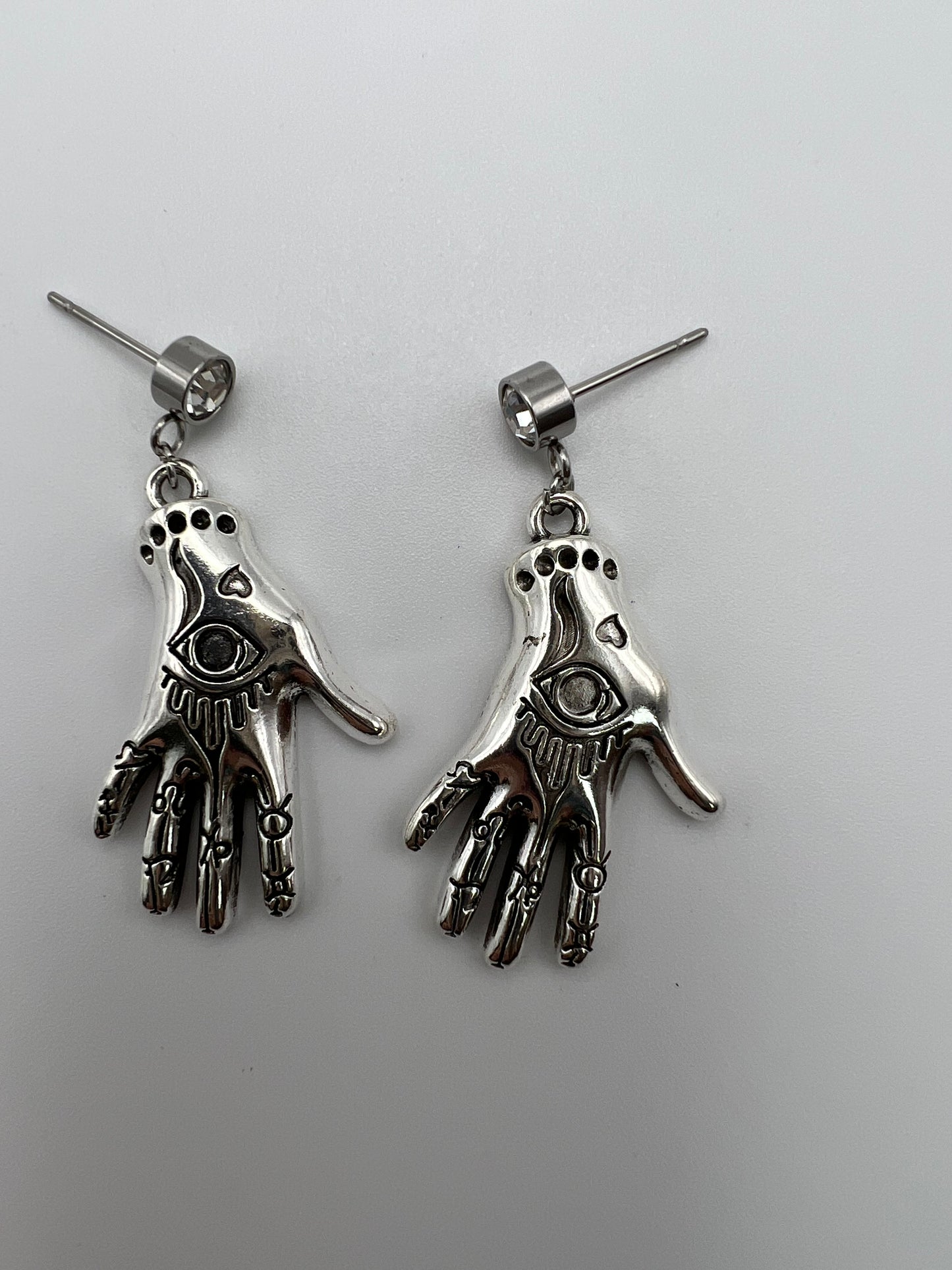 Silver Dainty Esoteric Hand Earrings