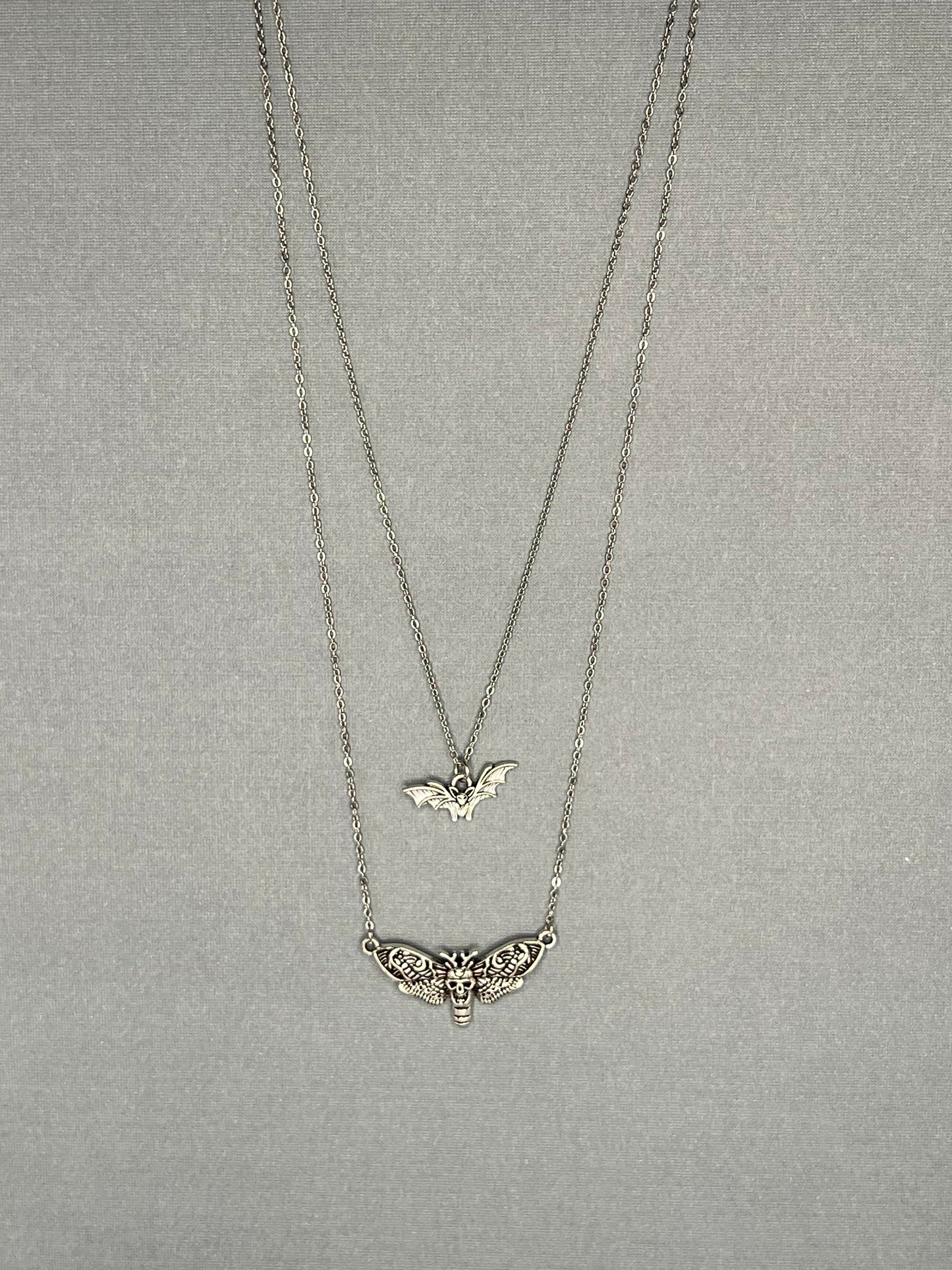 Silver Moth & Bat Layered Necklace