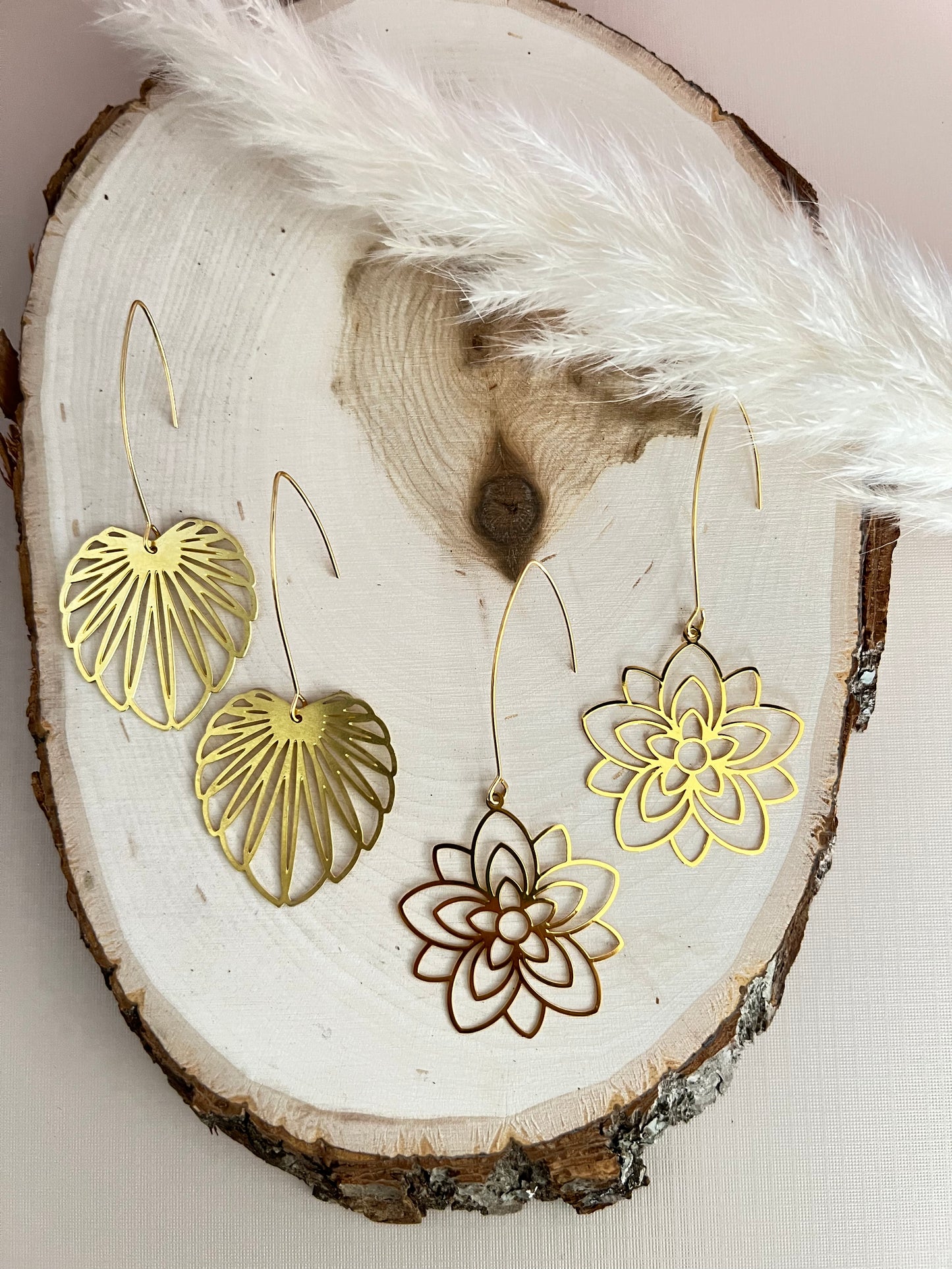 Delicate Floral Gold Brass Earrings