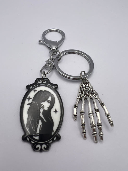 Witchy Girl Gothic Silver Keychain