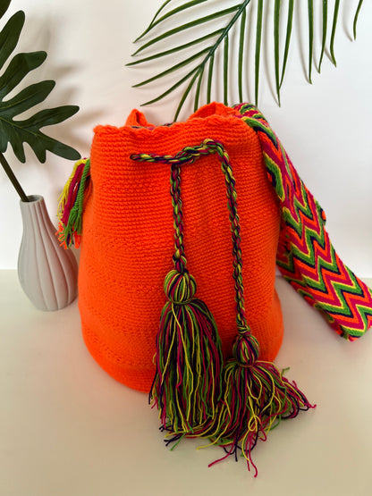 Vibrant Orange Handwoven Bucket Bag