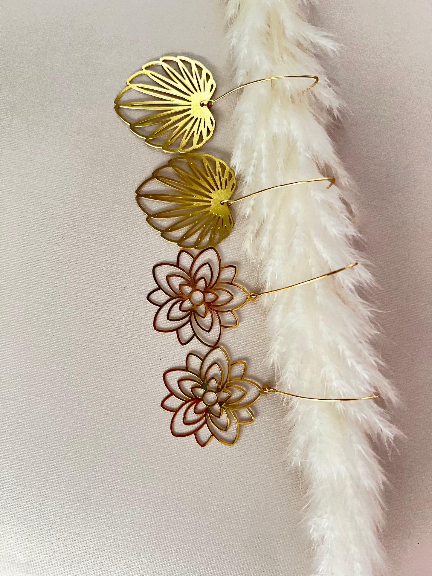 Delicate Floral Gold Brass Earrings