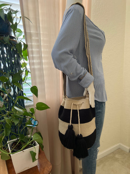 Black & White Handwoven Bucket Bag