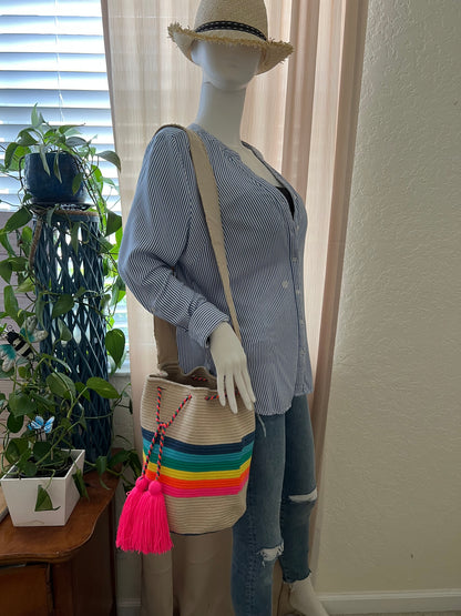 Rainbow Handwoven Bucket Bag