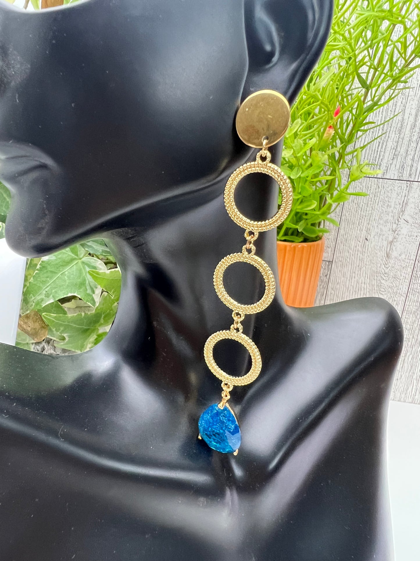 Blue Stone Elegant Dangle Earrings