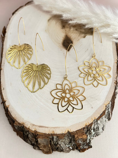 Delicate Floral Gold Brass Earrings