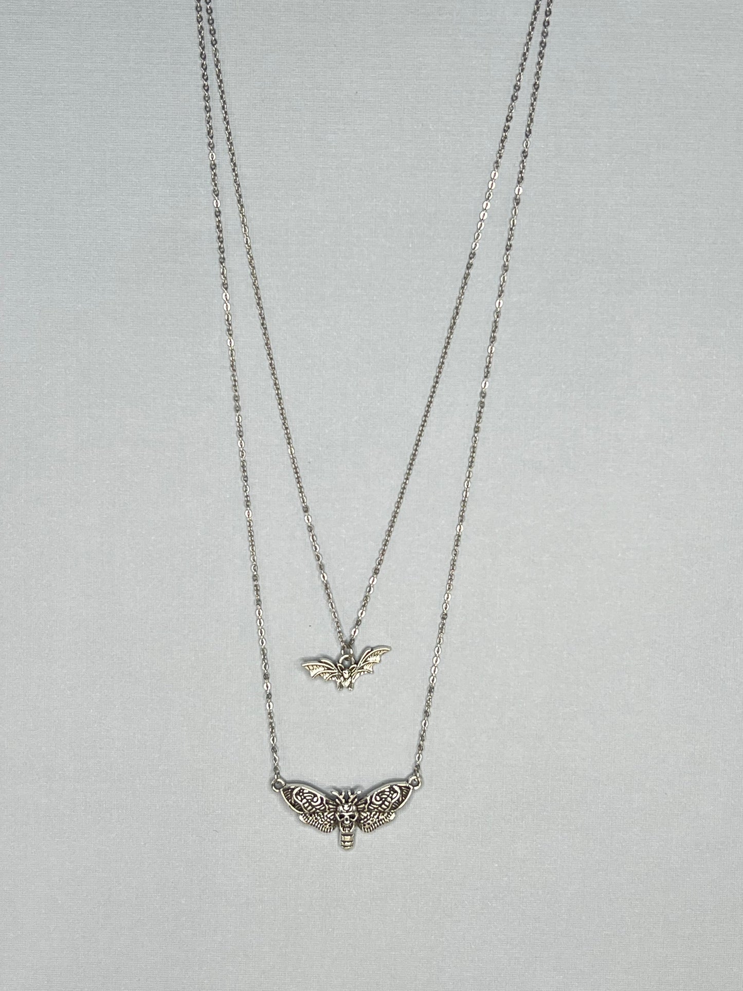 Silver Moth & Bat Layered Necklace