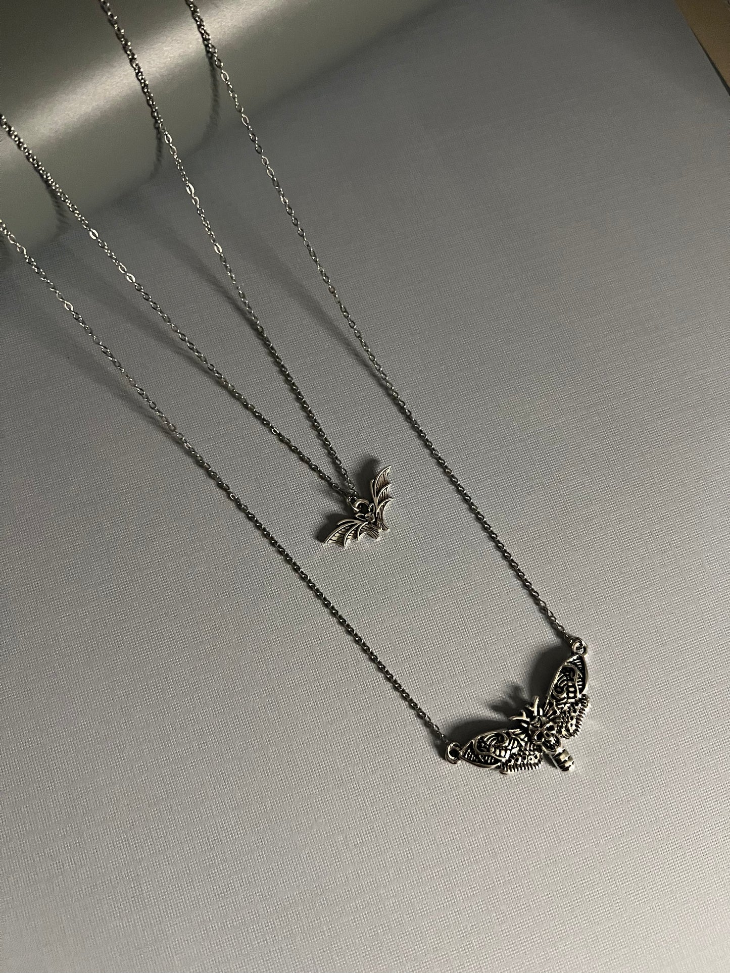 Silver Moth & Bat Layered Necklace