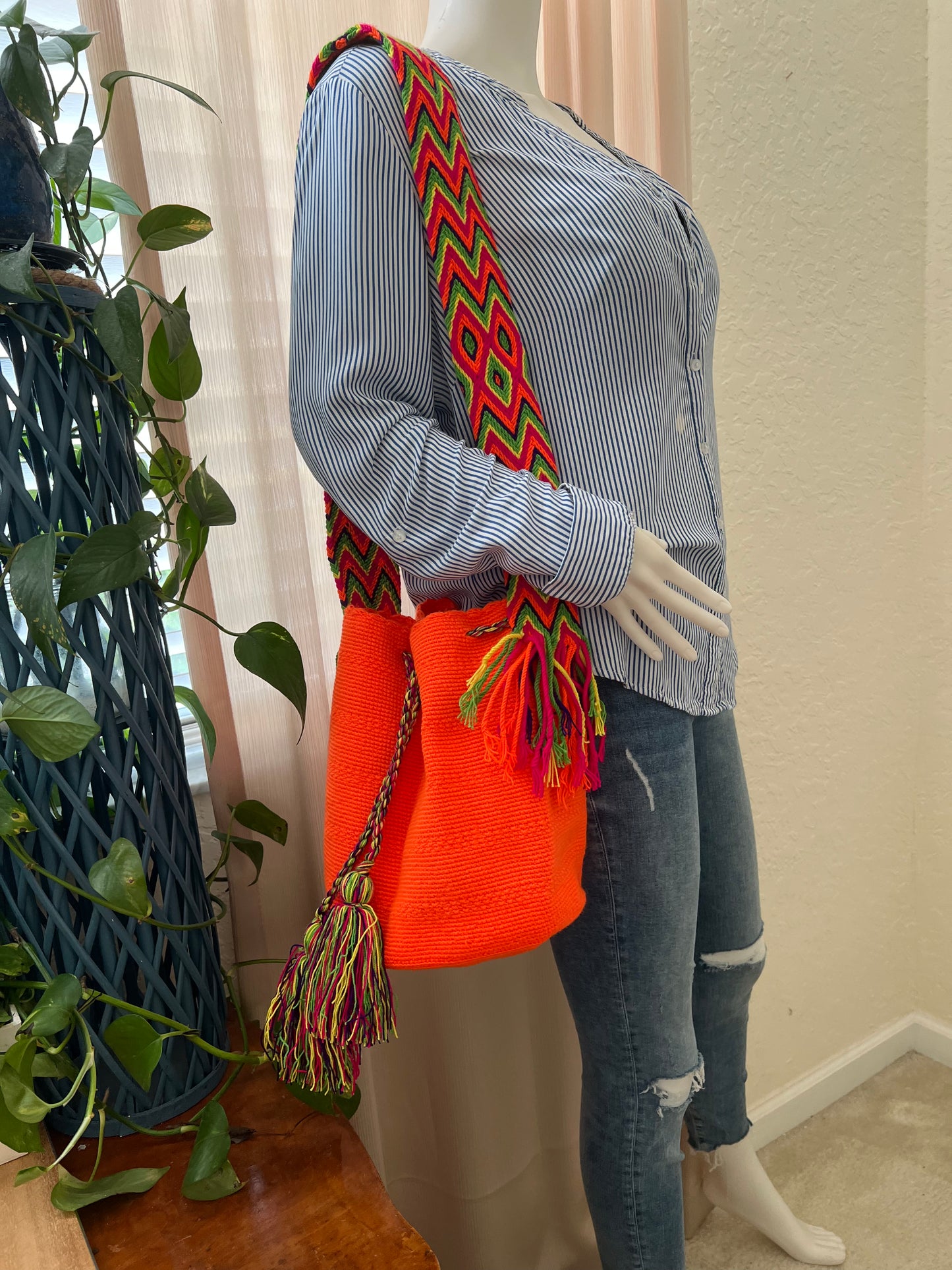 Vibrant Orange Handwoven Bucket Bag