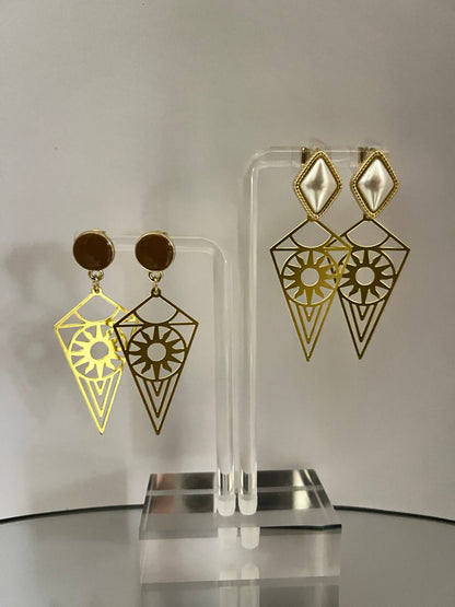 Brass Geometric Pendant Earrings