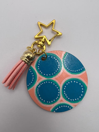 Round Hand-Painted Wood Keychain