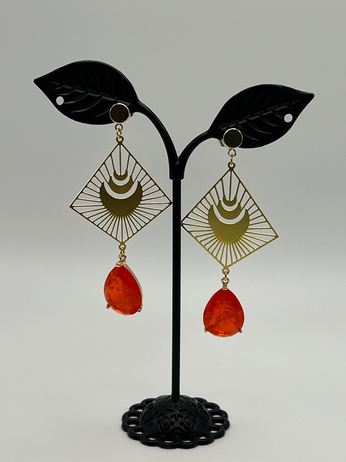 Stylish Gold & Orange Statement Earrings