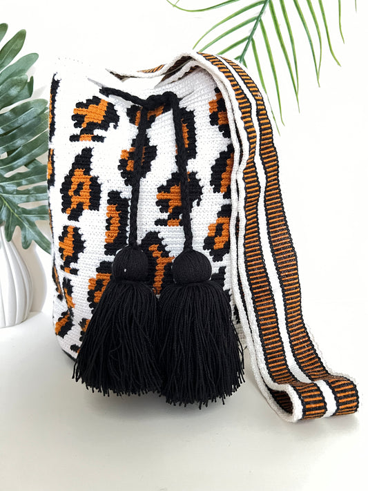 Animal Print Handwoven Bucket Bag