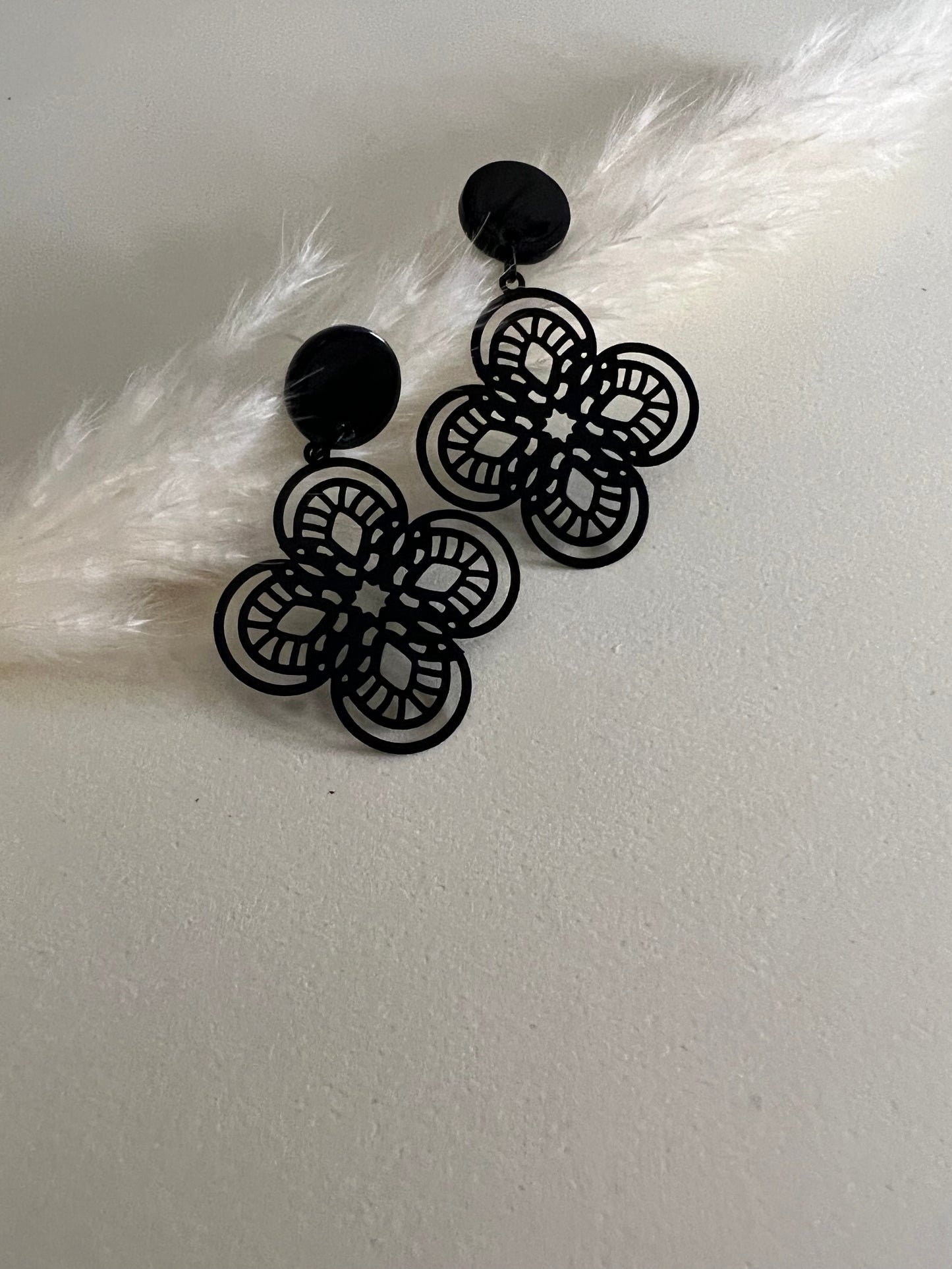 Delicate Black Flower Earrings