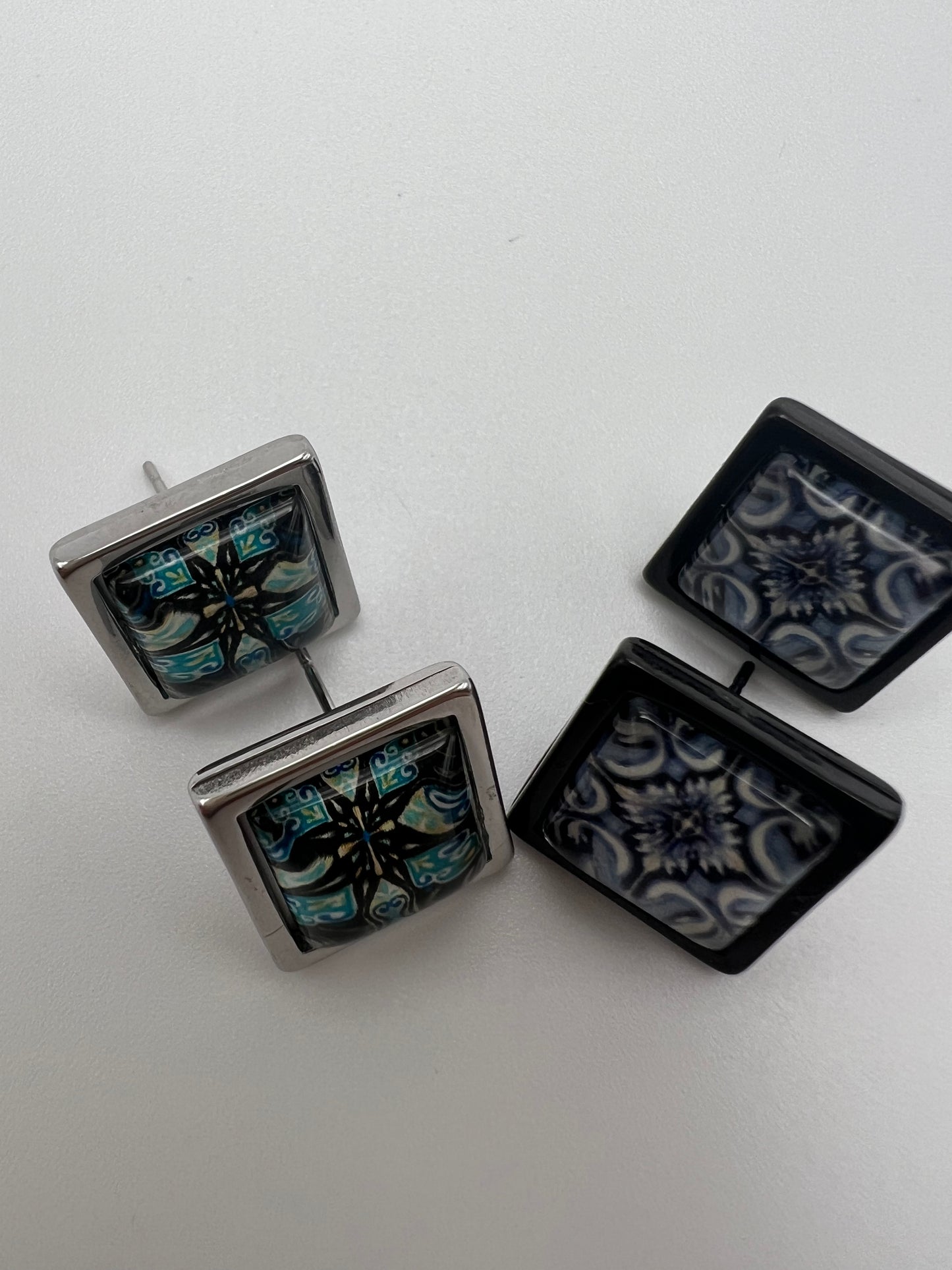 Black & Blue Edgy Stud Earrings